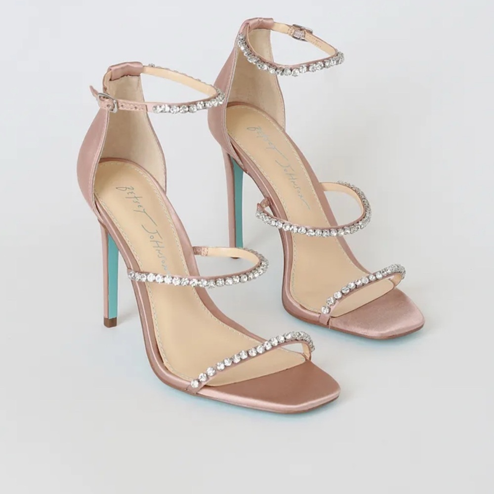 Betsy Johnson Elisa Nude Satin Heels with Embellished rhinestones - US 7.5